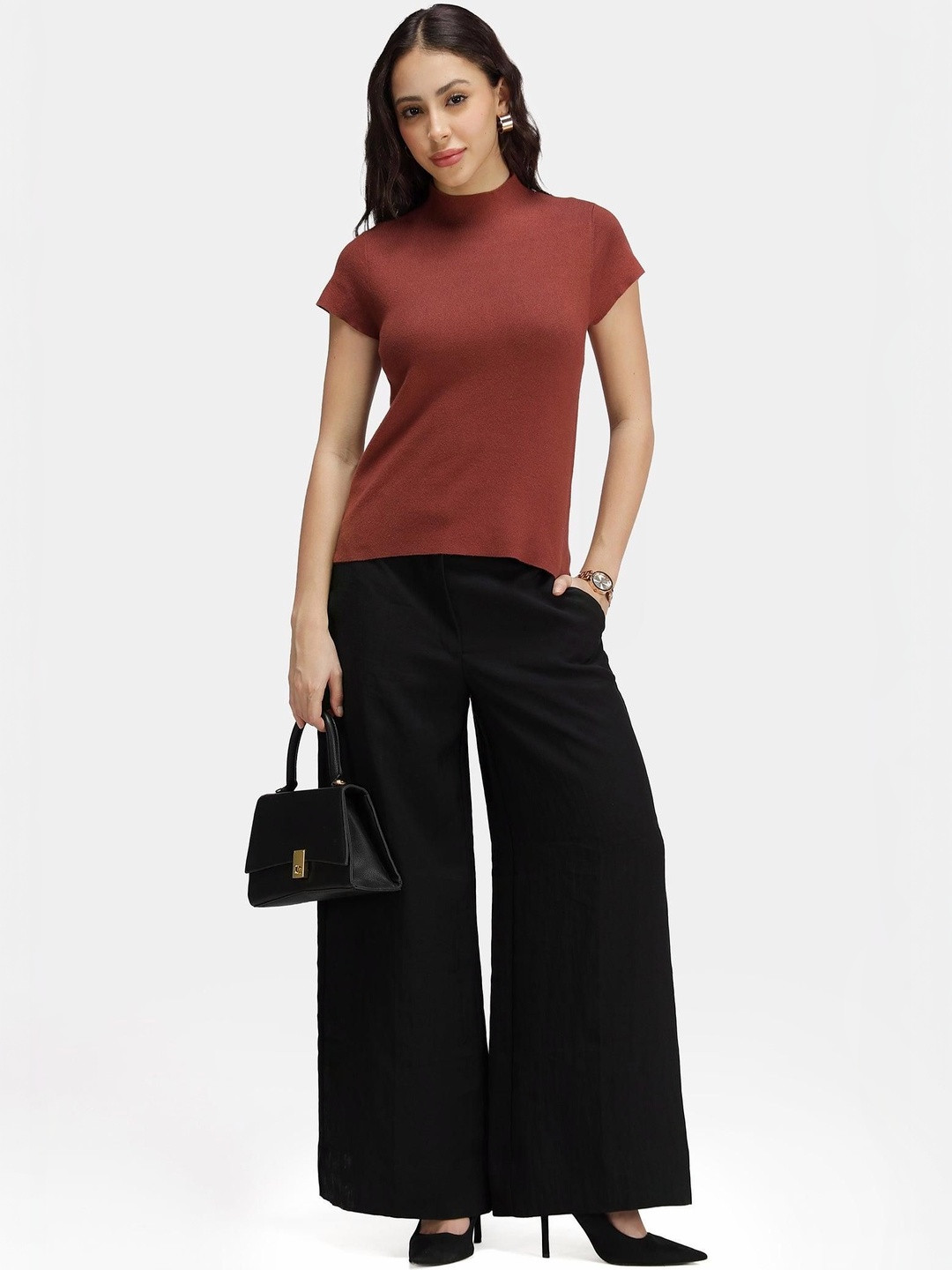 Virgio Women Solid Viscose High Contouring Knit Top