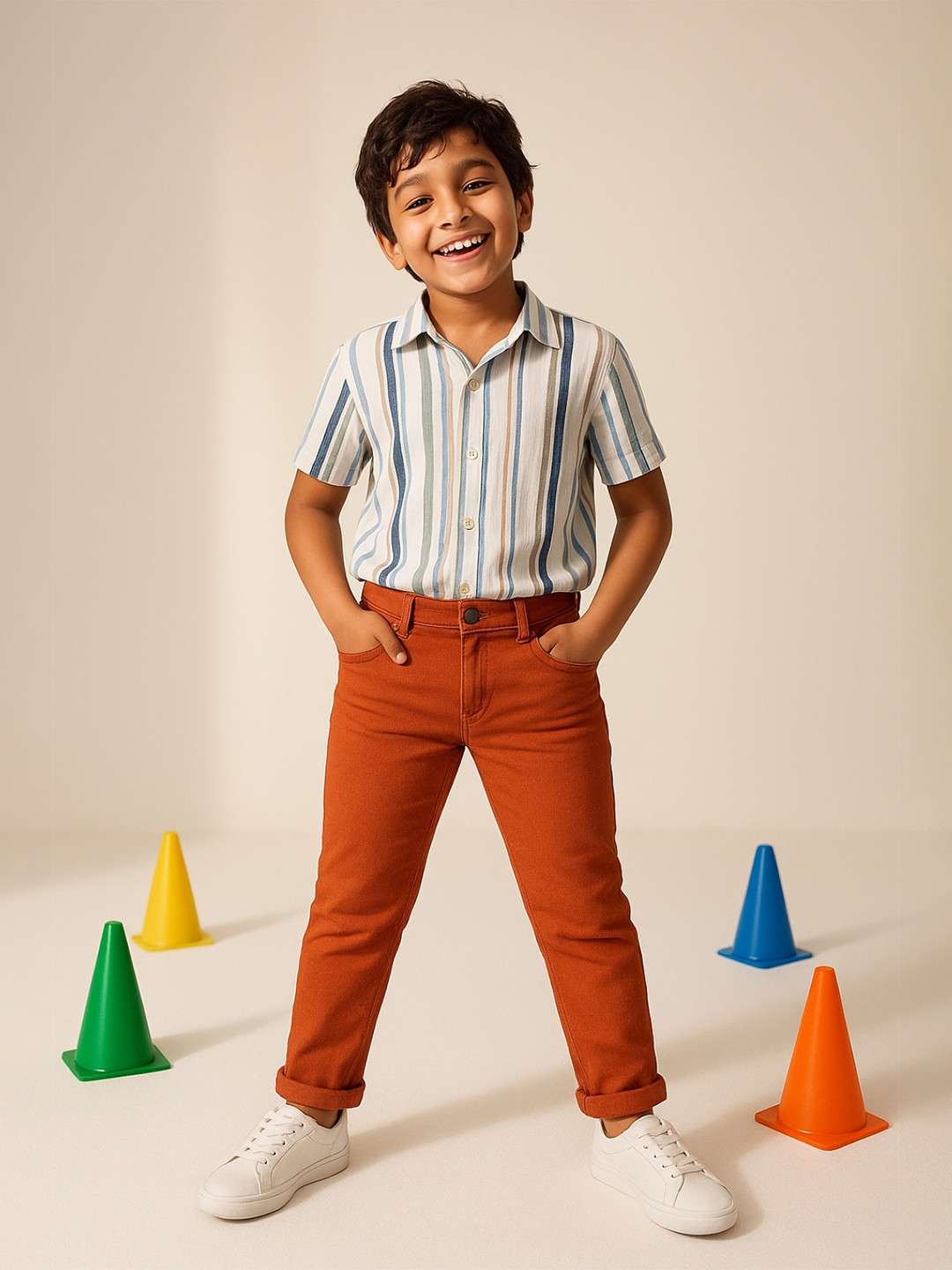 TALES & STORIES Boys Rust Slim Fit Mid-Rise Clean Look Stretchable Denim Jeans