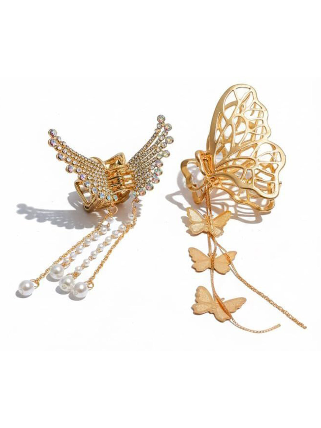 Lyphy Women Set of 2  Butterfly Golder with Pearls Claw Clips