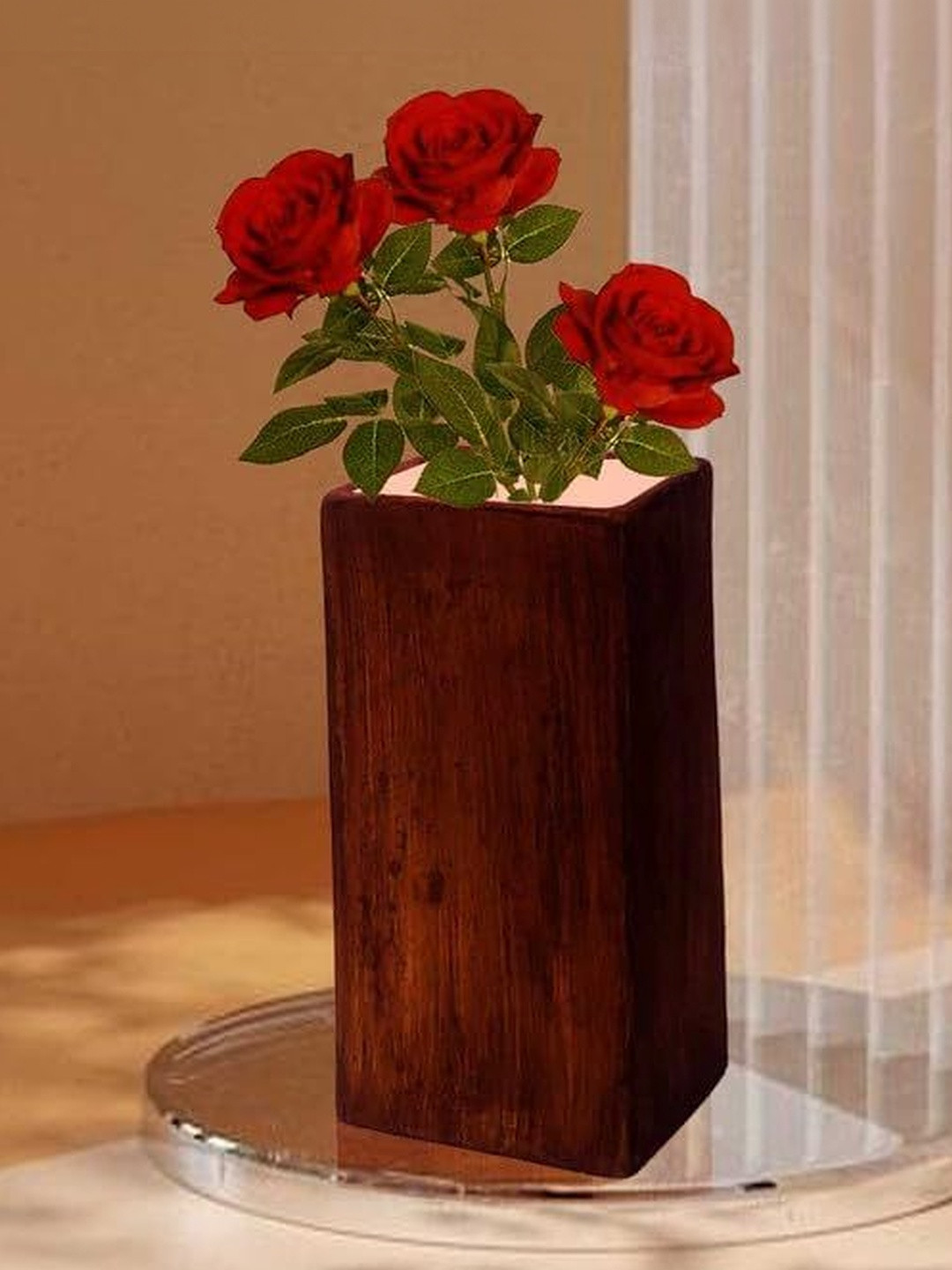 LASAKI Tower Brown Textured Ceramic Flower Vase