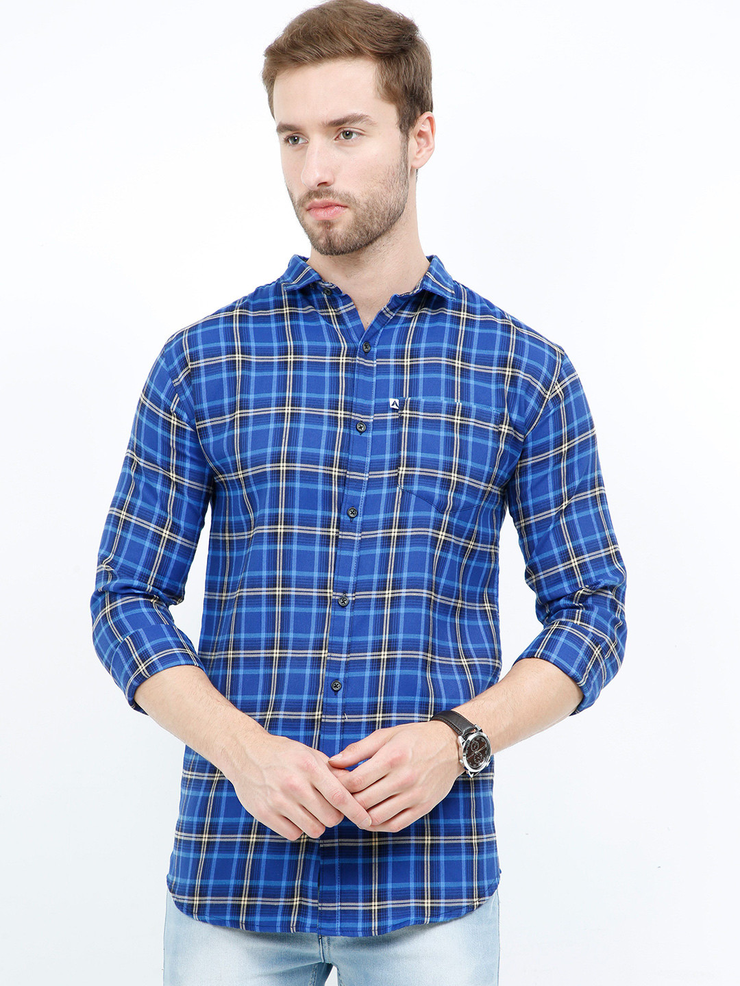 ALLWIN PAUL Checked Spread Collar Cotton Comfort Shirt