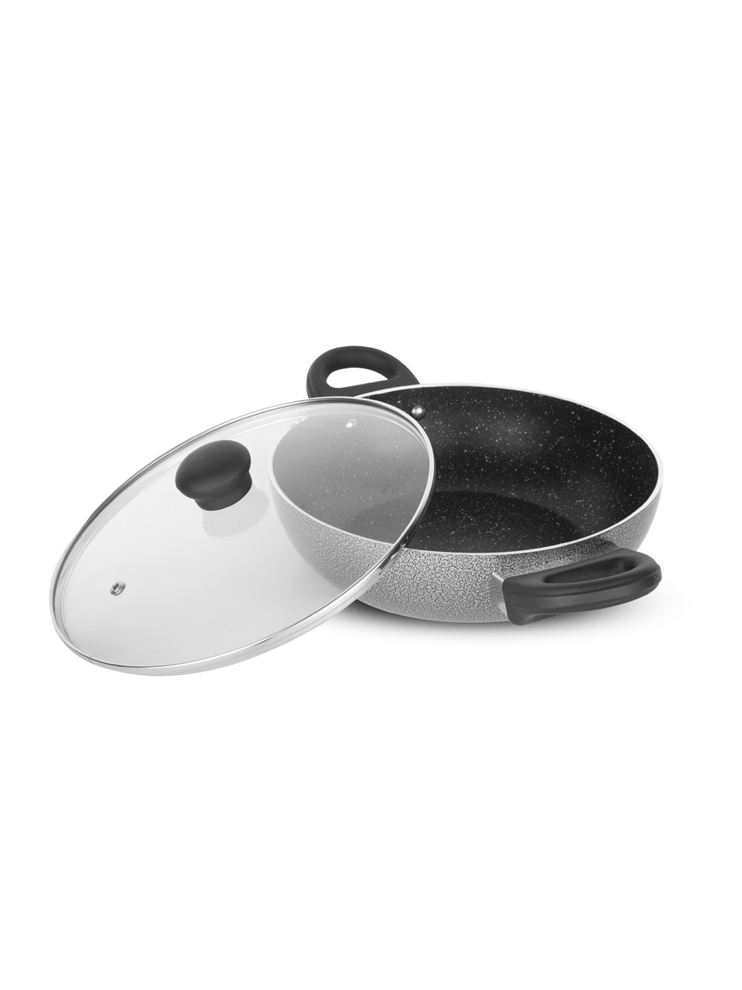 Fackelmann Grey Set of 2 Nonstick Thick Induction Base Aluminium Kadai with Glass Lid 3mm