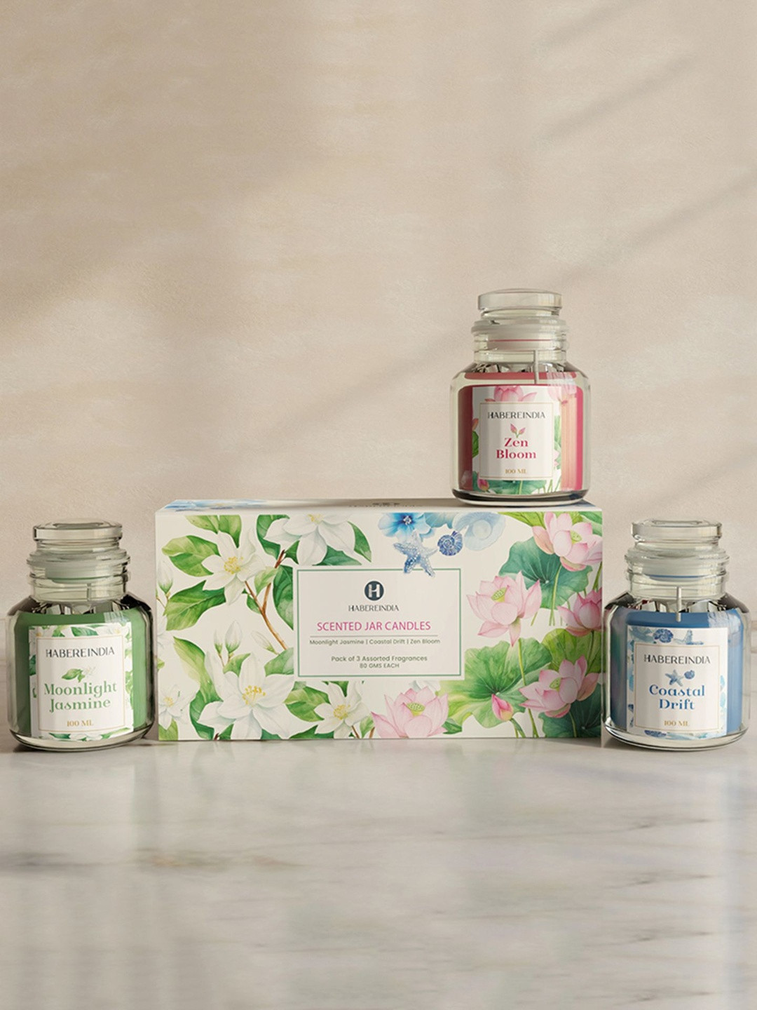 HABERE INDIA Green & Blue 3 Pieces Glass Jar Scented Jar Candles