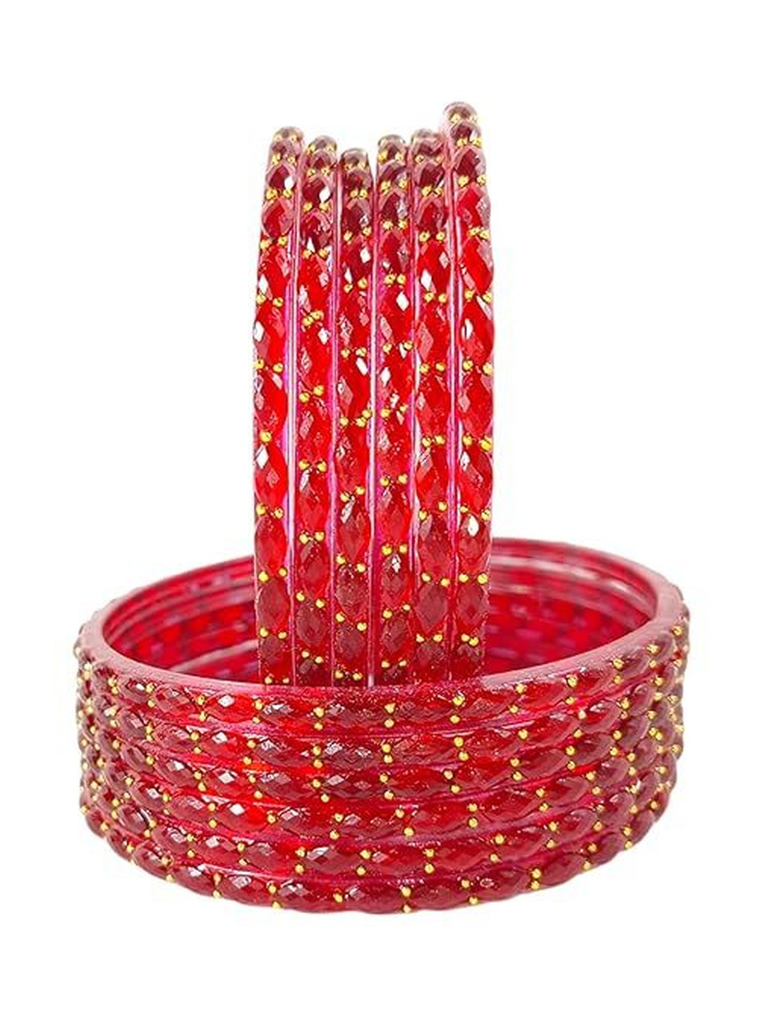 Coolest Set Of 12 Stone Studded With Diamond Cut Beaded Glass Kashmiri Bangless