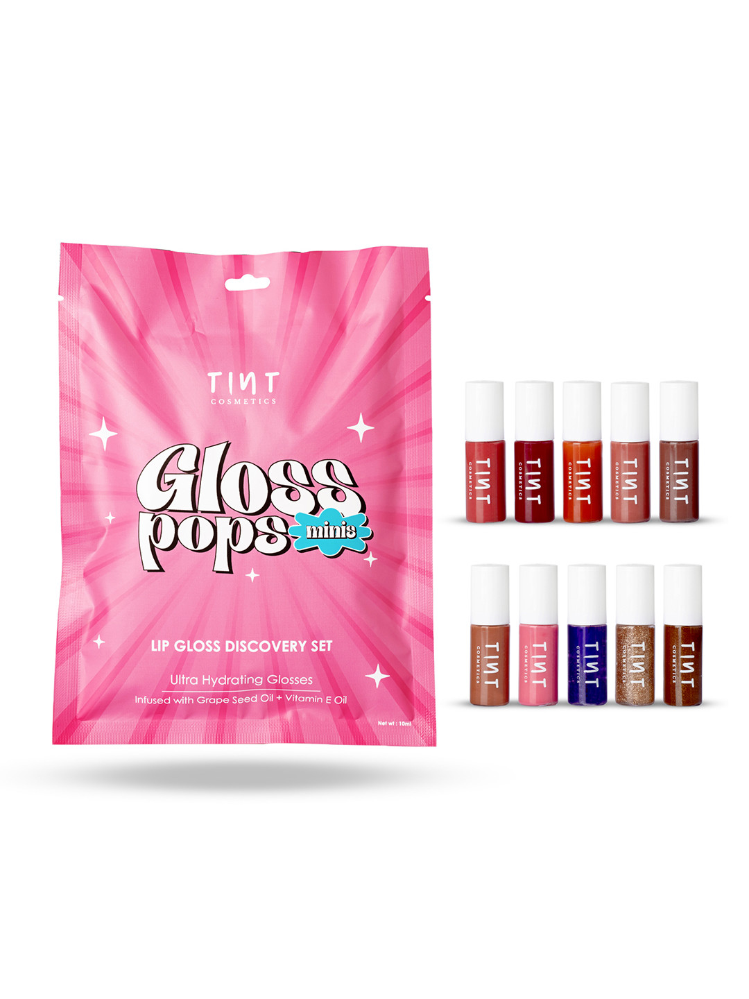 Tint Cosmetics Set Of 10 Gloss Pops Hydrating Lip Gloss - 3 ml Each