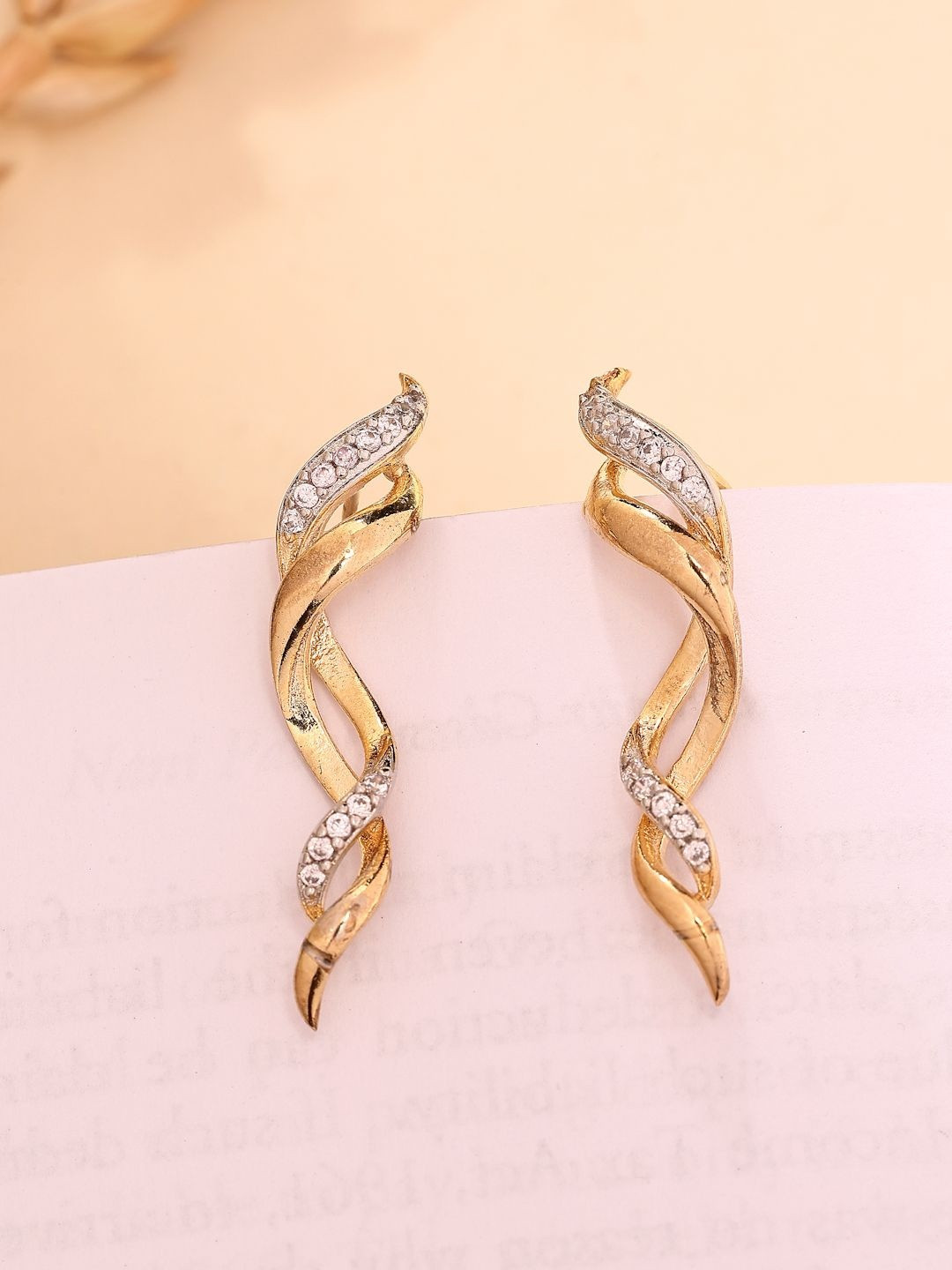 ZENEME Gold Plated American Diamond Studded Twisted Ear Cuff