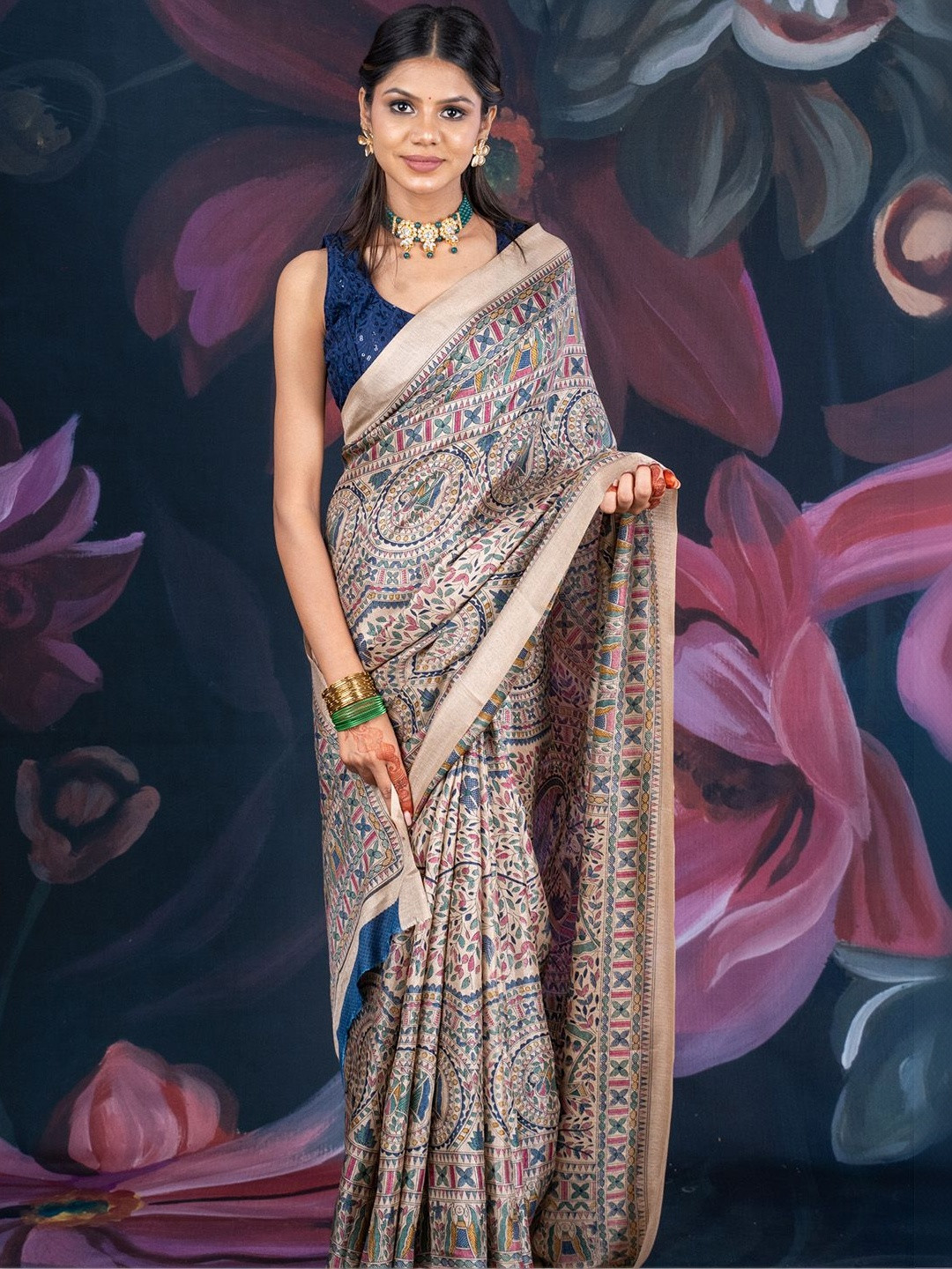 BAEDESI Madhubani Printed Woven Design Saree