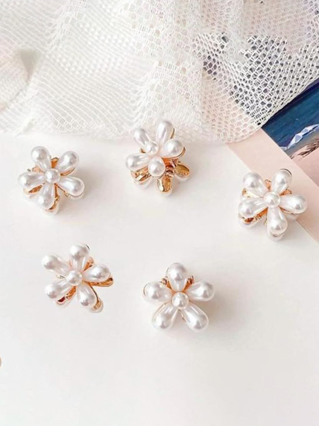 DailyObjects Women Set of 5 Pearls Hair Claw Golden Finshing Mini Clutchers