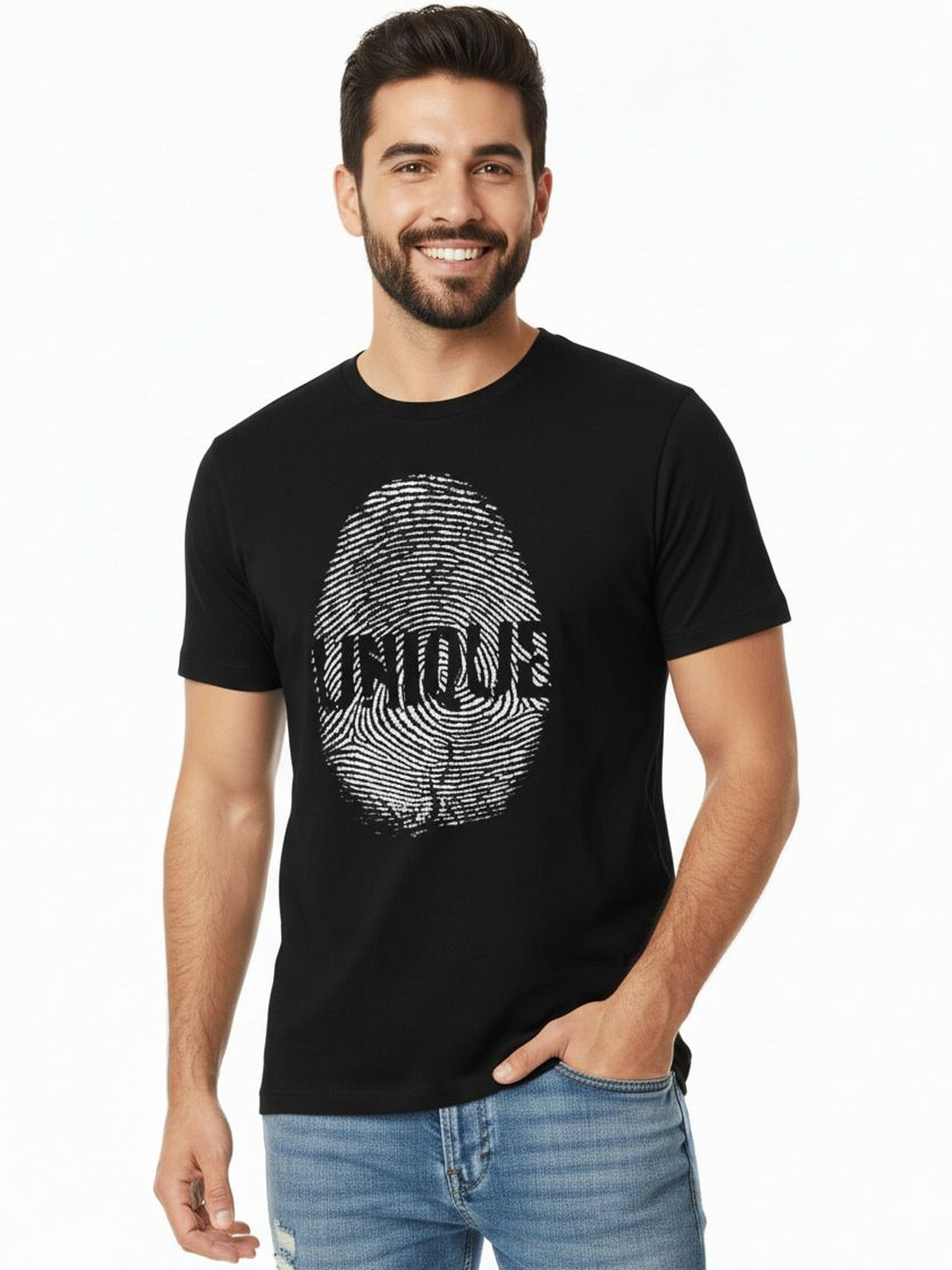 HARVIN Graphic Printed Round Neck Short Sleeves Pure Cotton T-Shirt