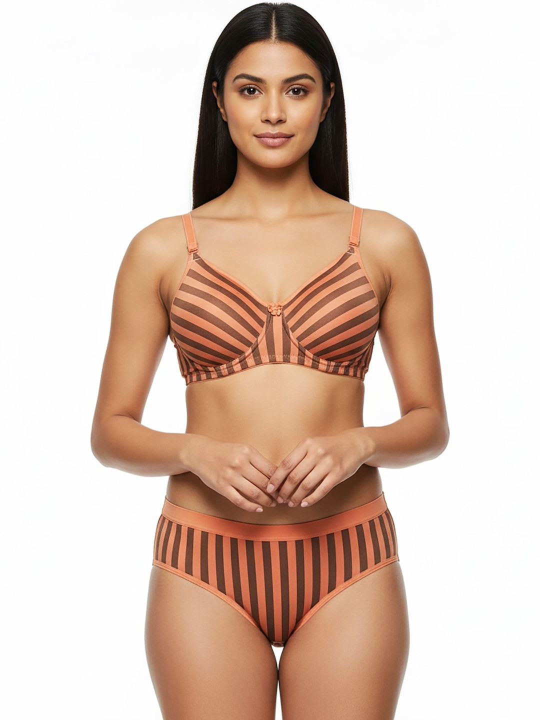 CHILEELIFE Women Striped Lighty Padded Shoulder Straps Bra & Panty Set Lingerie Set