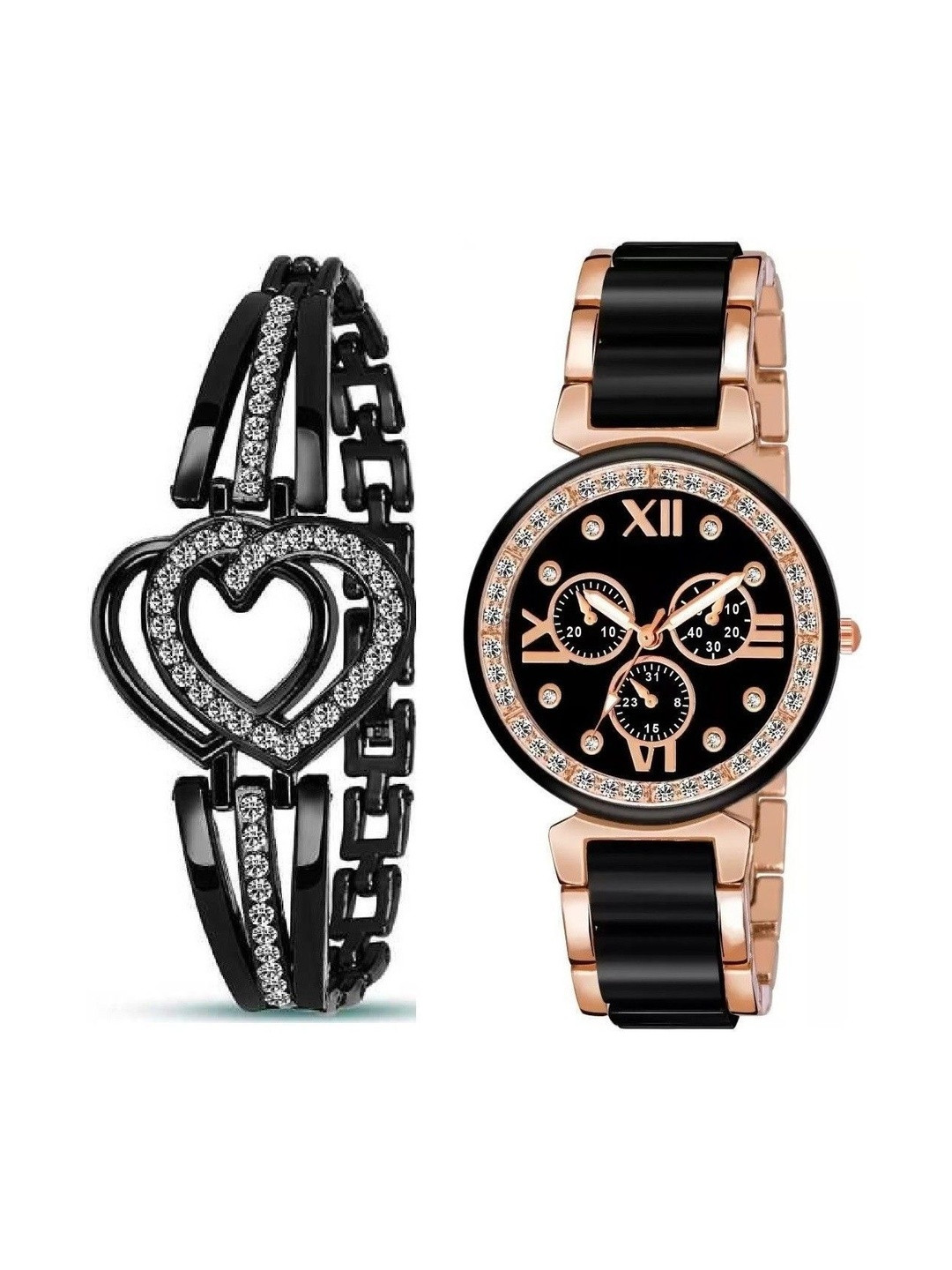 SZN Men Dial & Stainless Steel Straps Analogue Watch Mina Blk&Heart Blk2 -V