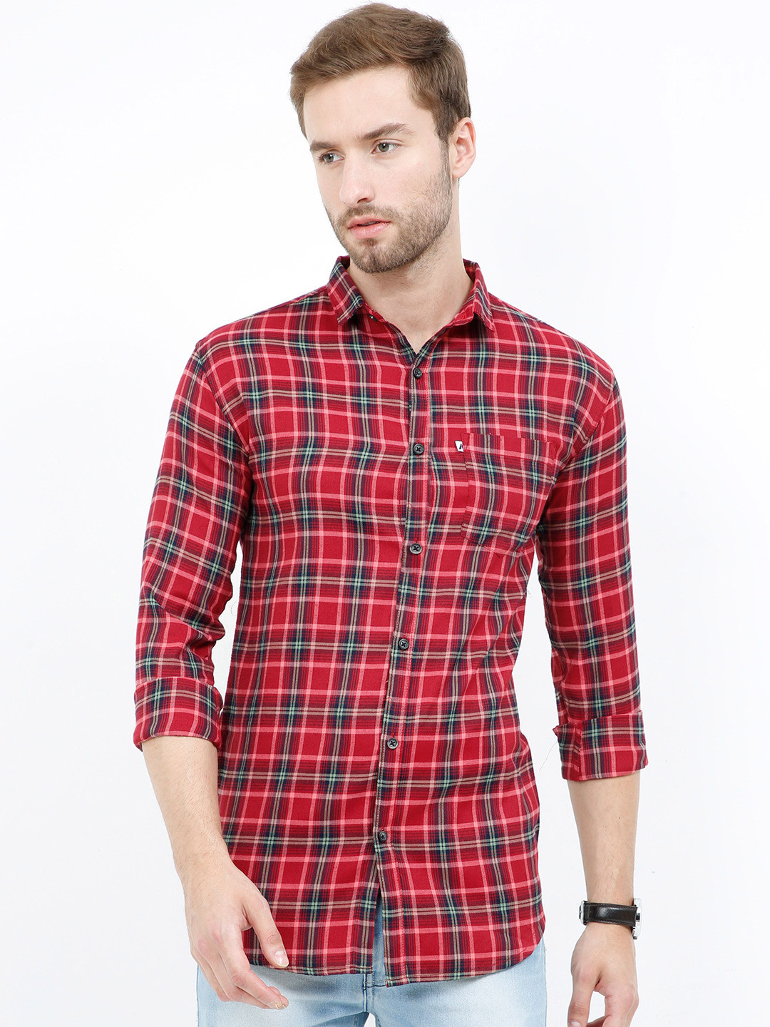 ALLWIN PAUL Checked Spread Collar Cotton Comfort Shirt