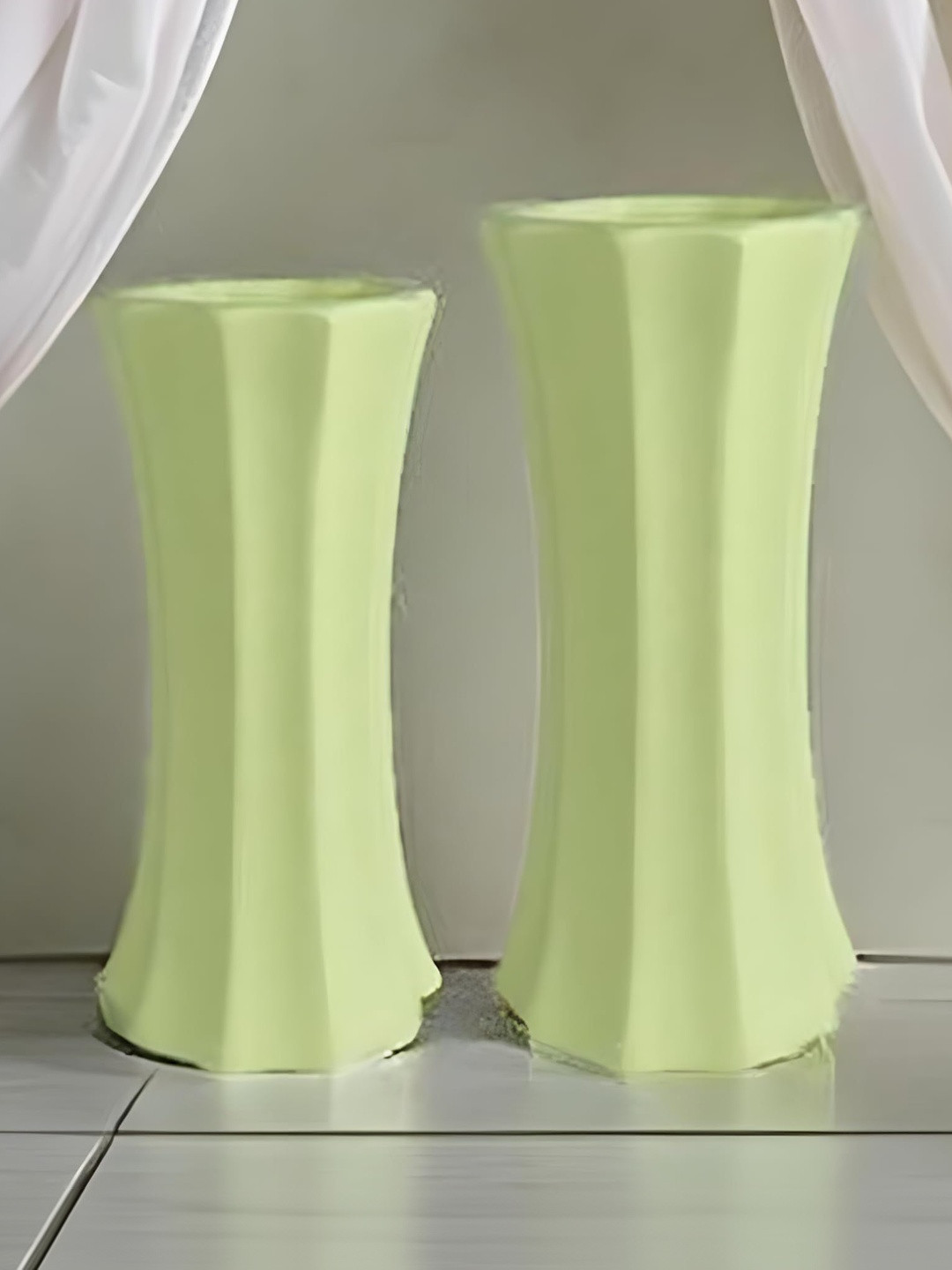 LASAKI Vanya Set of 2 Lime Green Textured Ceramic Flower Vases