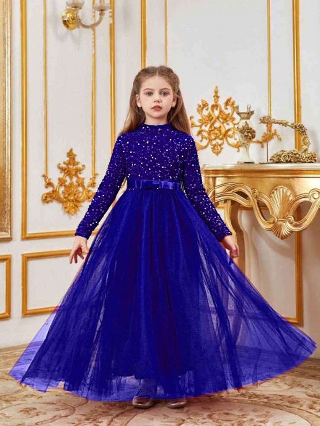 FOLENNE Embellished PU Coated Velvet Fit & Flare Maxi Dress