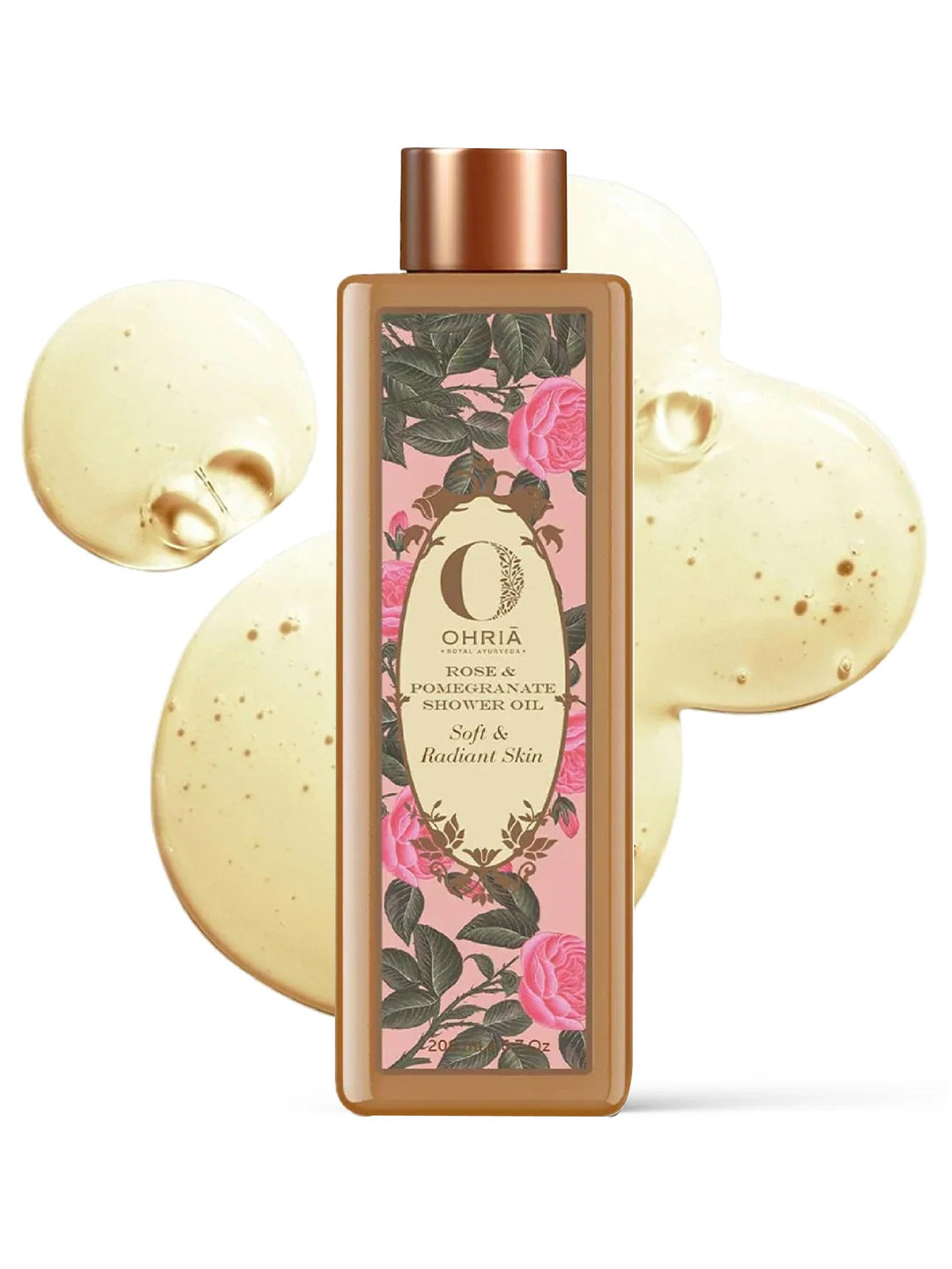 OHRIA AYURVEDA Rose & Pomegranate Shower Oil for Soft Hydrated & Radiant Skin - 200ml