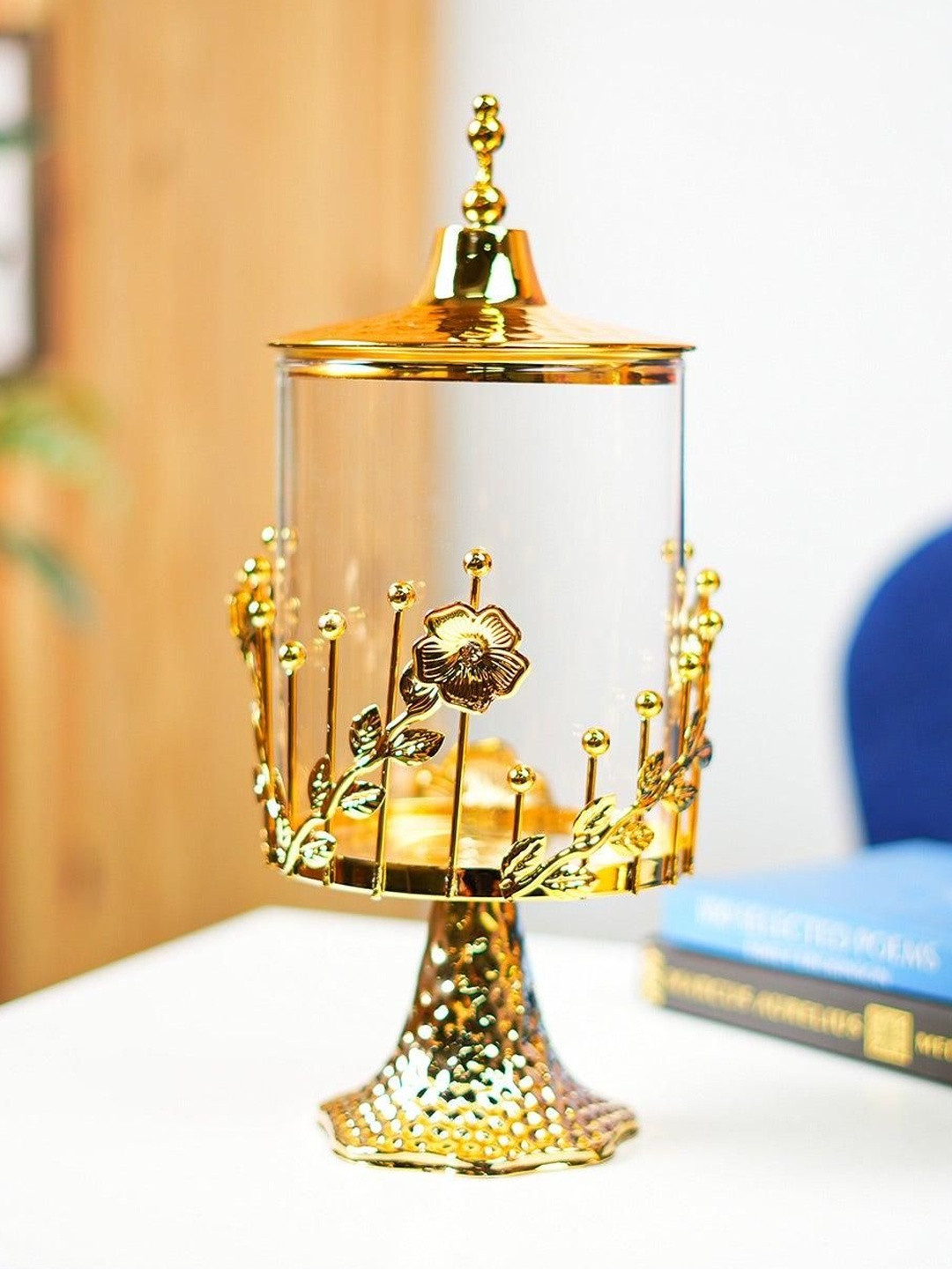 MARKET99 Glossy Gold-Toned Candy Bowl Showpiece