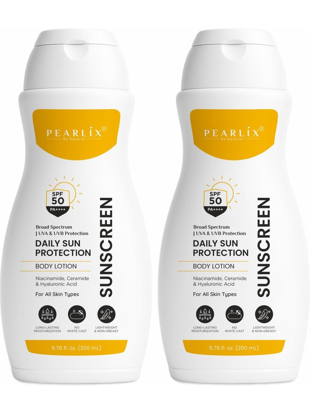 Pearlix Be Natural Set Of 2 Sunscreen Body Lotion SPF 50 PA+ For UVB Protection 200ml Each