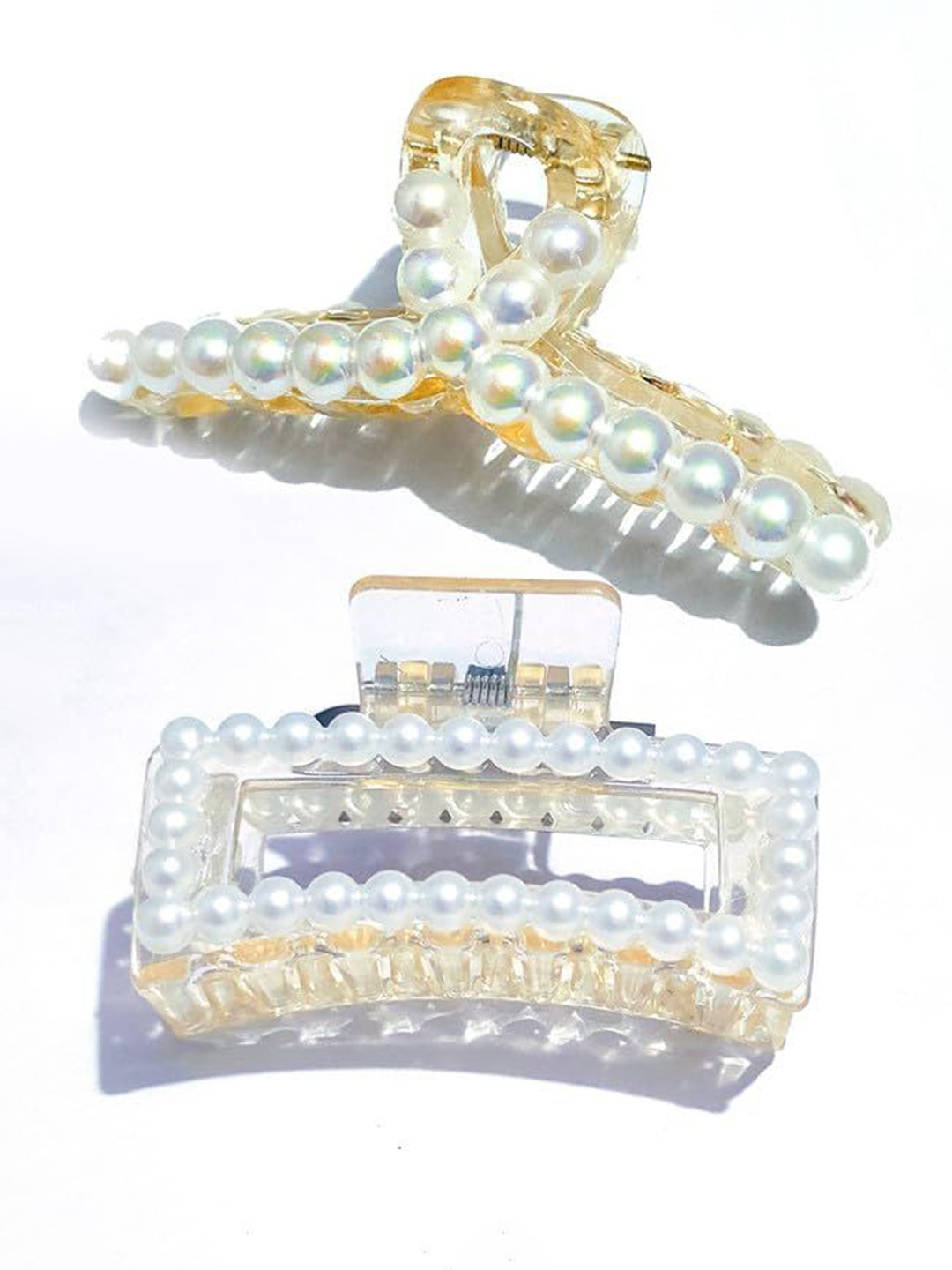 GOWRI TEX Set of 2 Women Rectangular and t-shape Pearls Hair Claw Clip