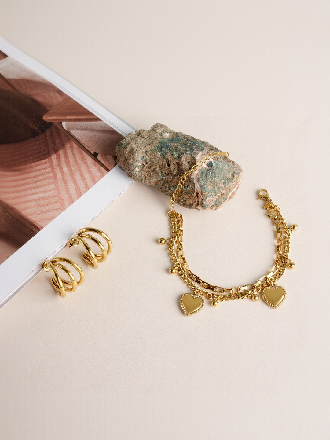 PALMONAS Gold-Plated Hearts All Over Bracelet And Earrings