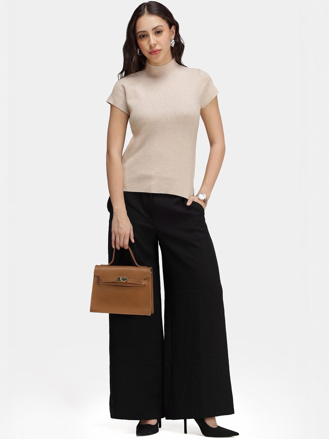 Virgio Women Solid Viscose High Contouring Knit Top