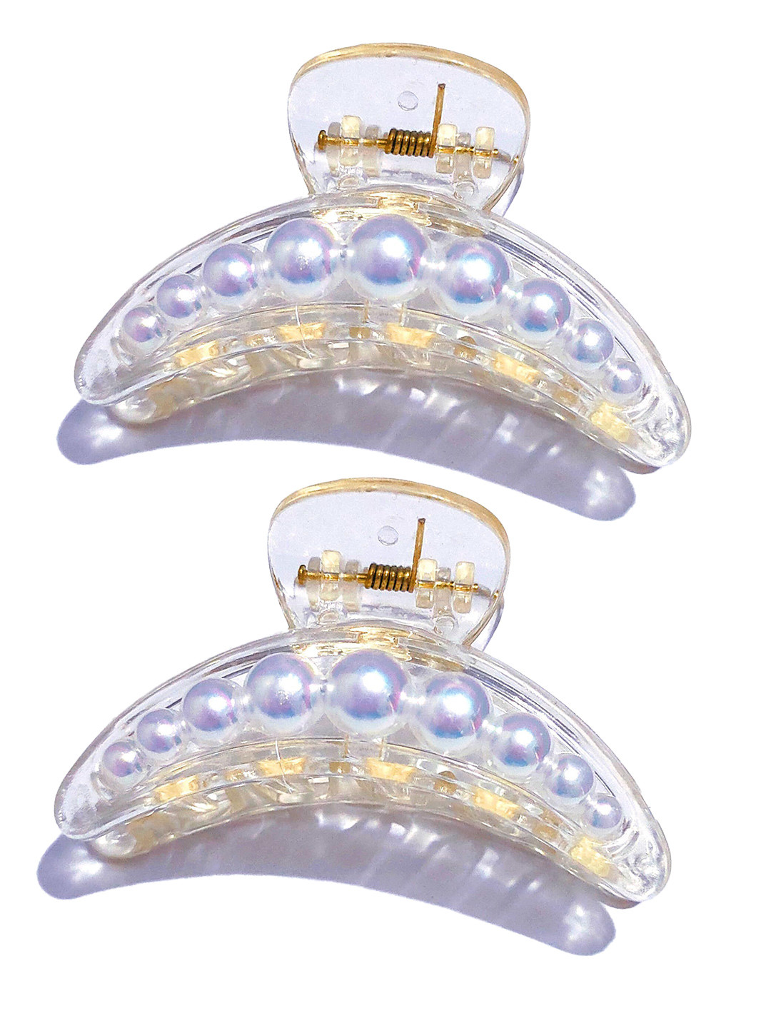 HANDBAG COLLECTION Women Set of 2 Moon Shape Pearls Embellished Claw Clip