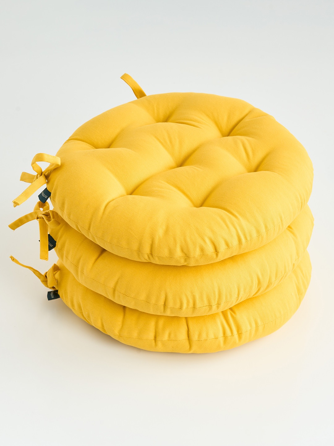 SKANDA FAB Mustard Yellow 3 Pieces Round Shaped Pure Cotton Chair Pads