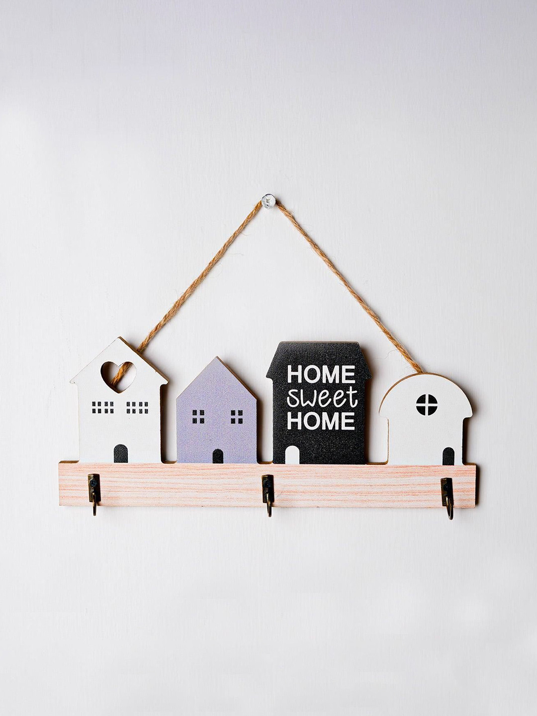 MARKET99 Beige & Black Printed 3 Hook Wooden Key Holder