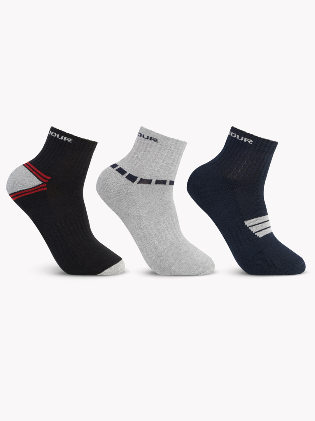 Bonjour Men Pack Of 3 Assorted Cotton Ankle Length Cushioned Socks