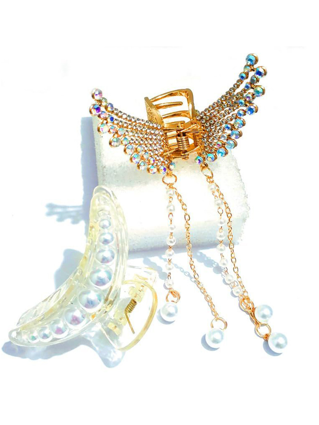 BEAUTY GIRLS Women Set Of 2 Big butterfly Half Moon Shape Claw Clip