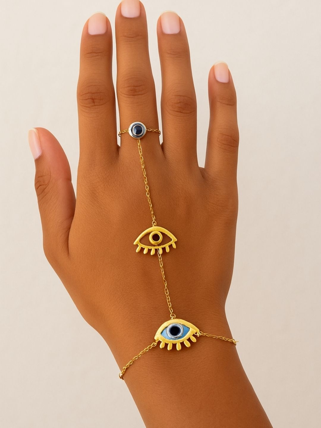 The Jewellery Tale Stainless Steel Gold-Plated Evil Eye Ring Bracelet