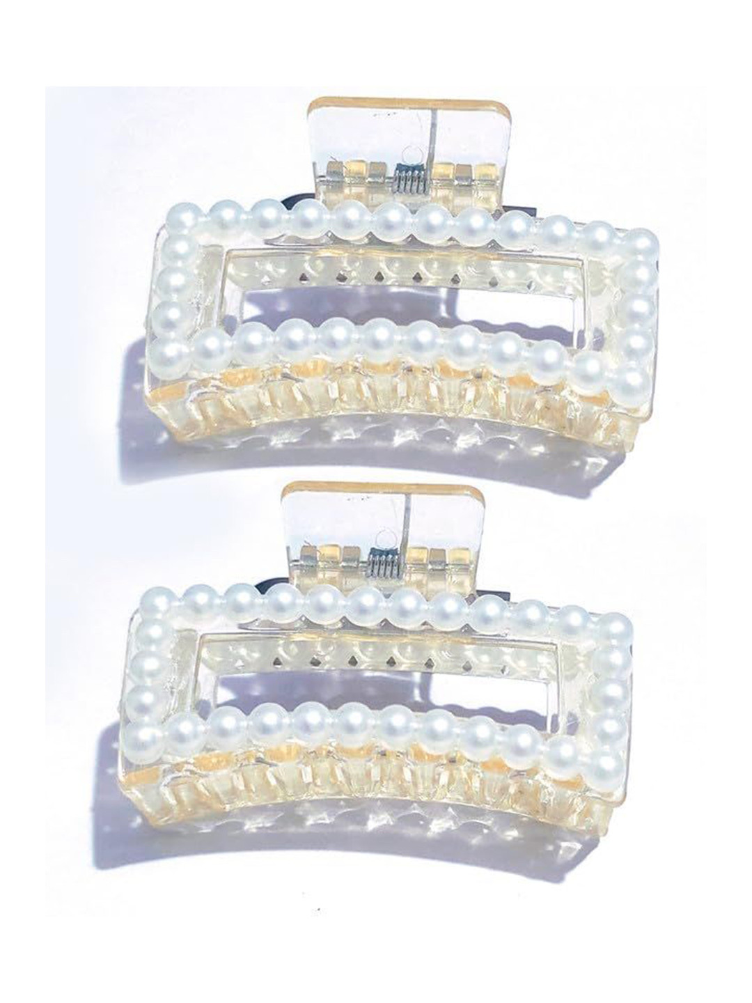 badodiya's Women Set of 2 Rectangular Shape Pearls Beaded Hair Claw Clip