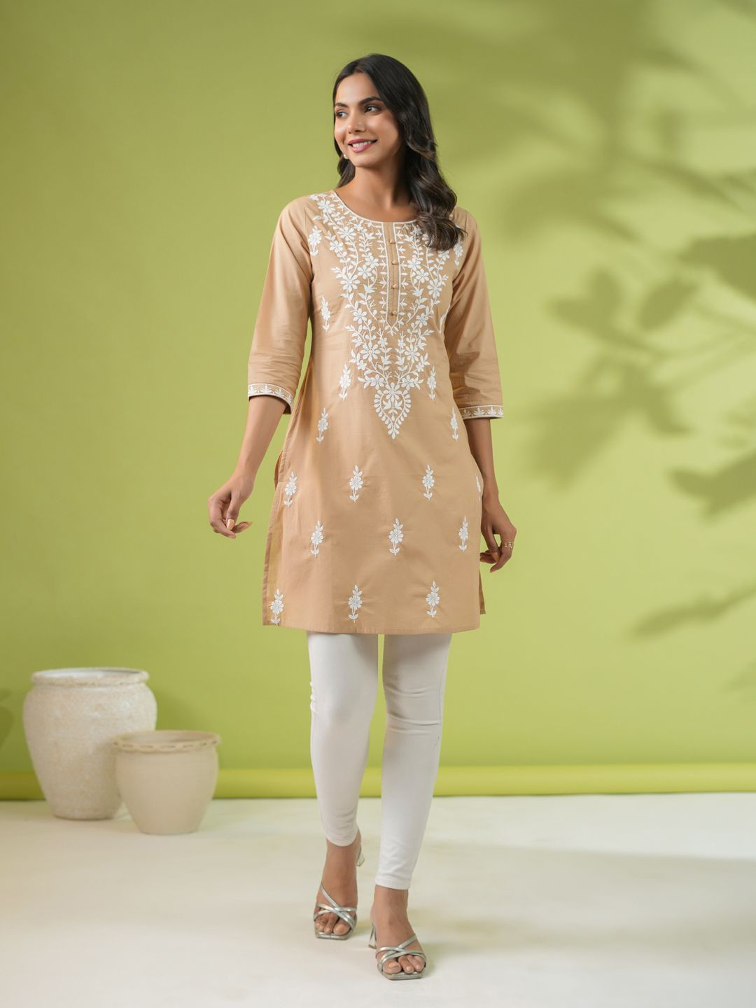 KALINI Ethnic Motifs Embroidered Thread Work Chikankari Kurti