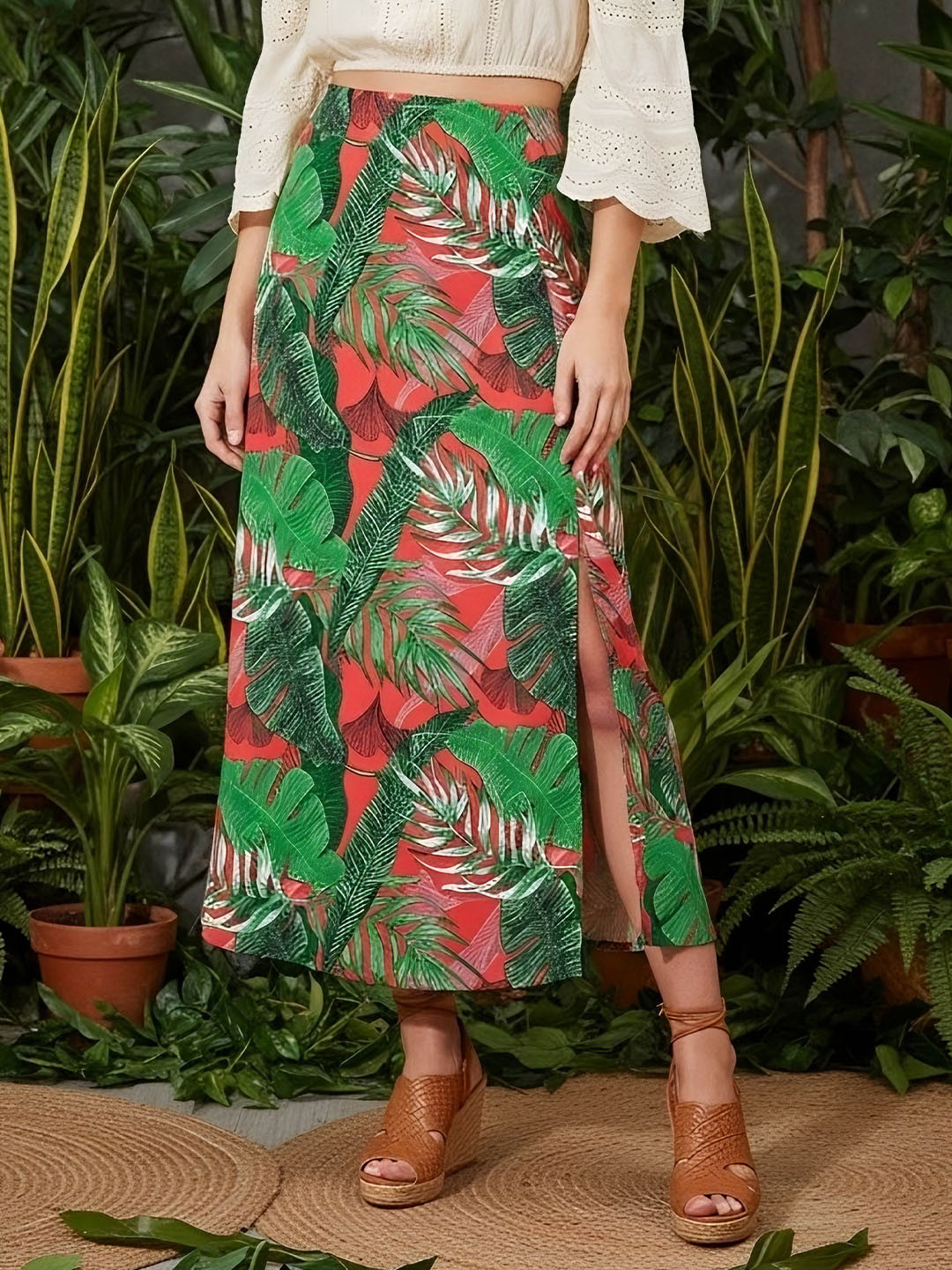 Berrylush Floral Printed Slide Slit A Line Maxi Skirt