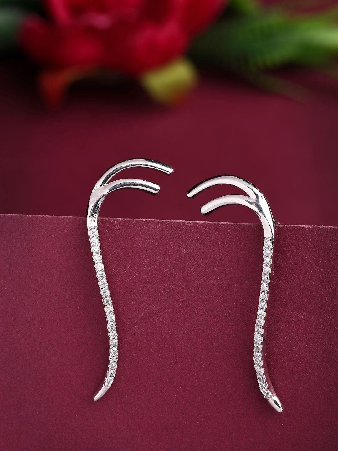 ZENEME Rhodium Plated American Diamond Studded Ear Cuff