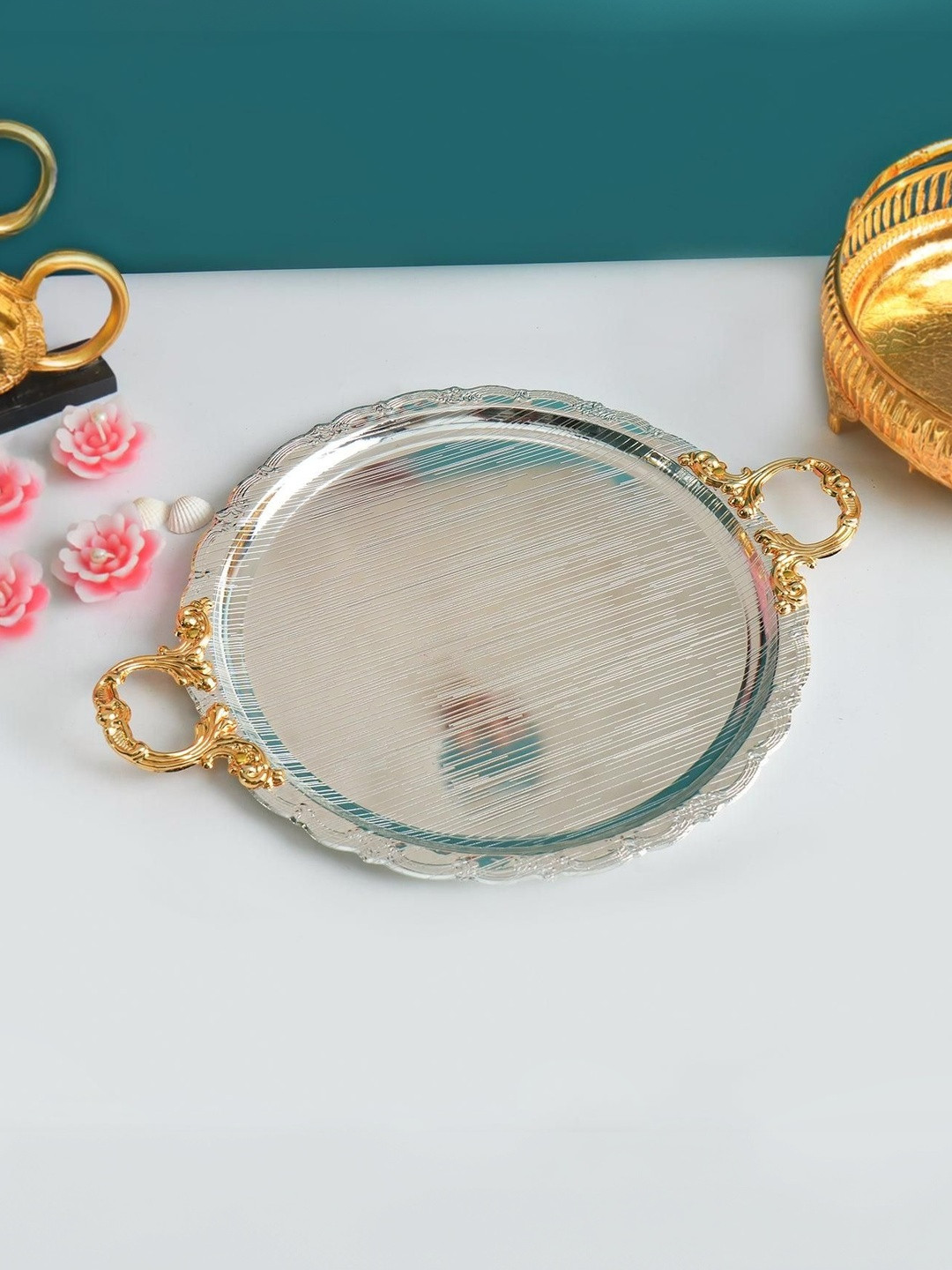 MARKET99 Textured Oval Decorative Tray Desk Organisers