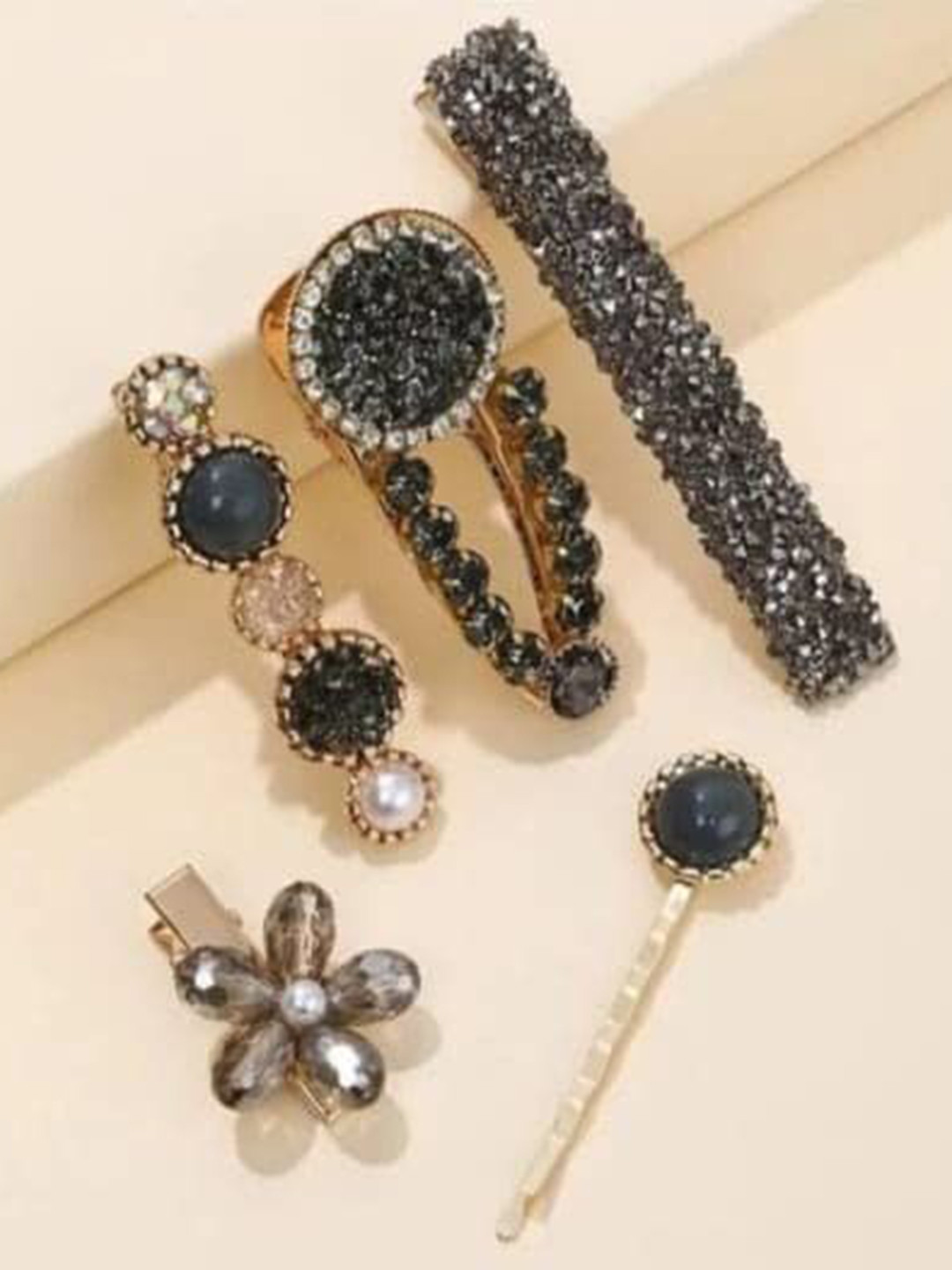 LEKZOW Women Set of 5 Embellished Tic Tac Hair Clip