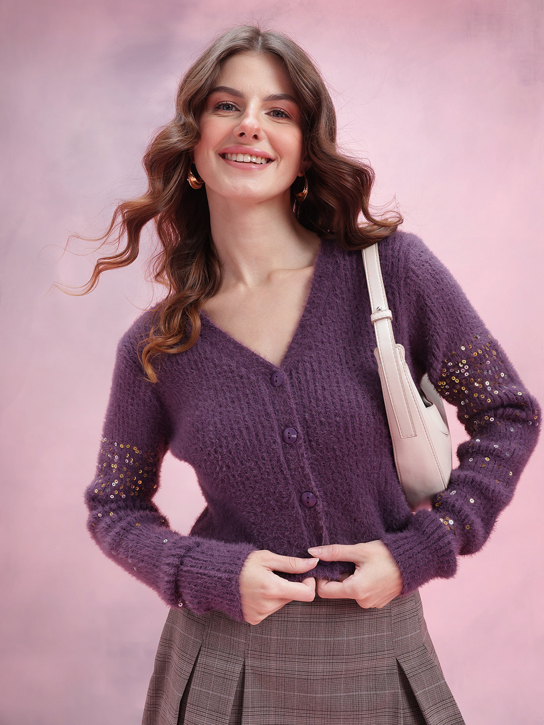 DressBerry  Ribbed Cropped Cardigan with Embellished Detail