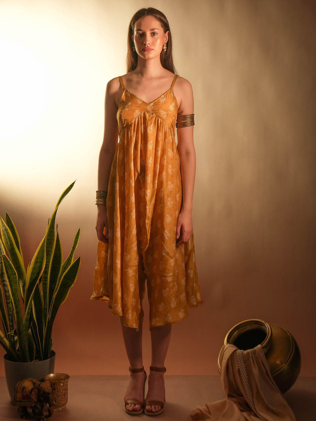 Ashtag Floral Print Shoulder Straps Spiced Drift Culotte Jumpsuit