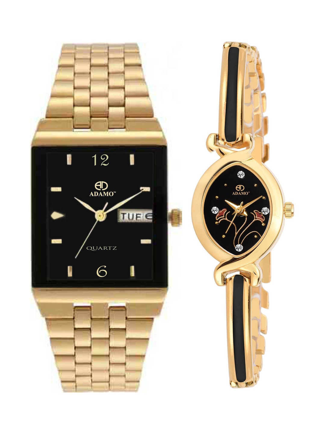 ADAMO Unisex Brass Dial & Straps Analogue Watch 2251-1918YM02