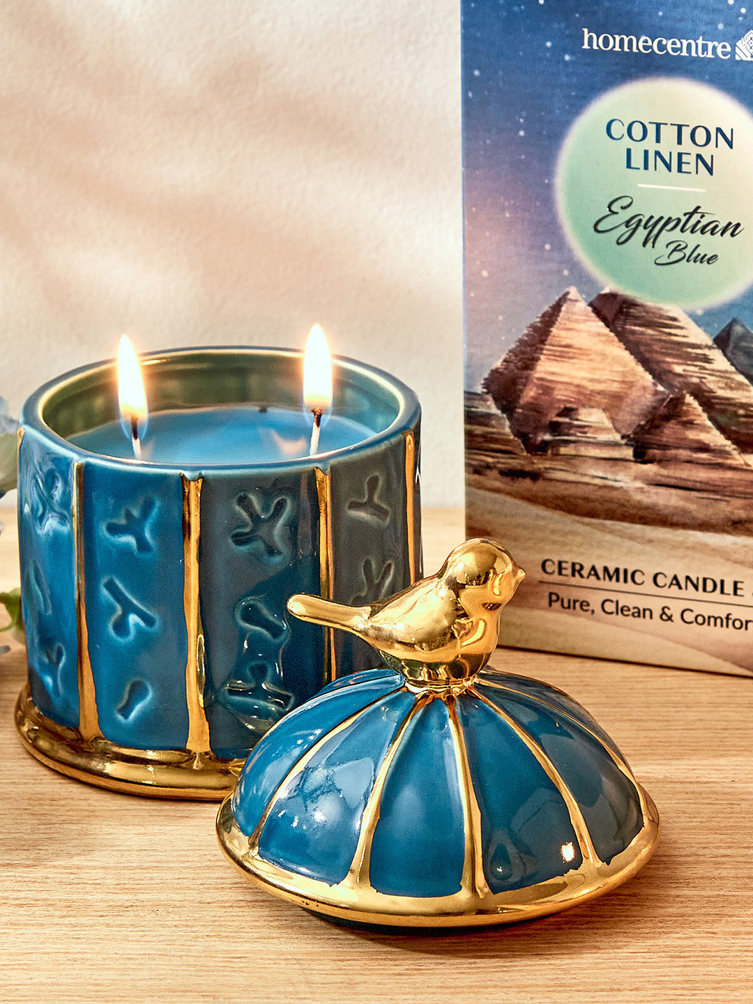 Home Centre Redolence Blue Egyptian Cotton Linen Scented Jar Candle