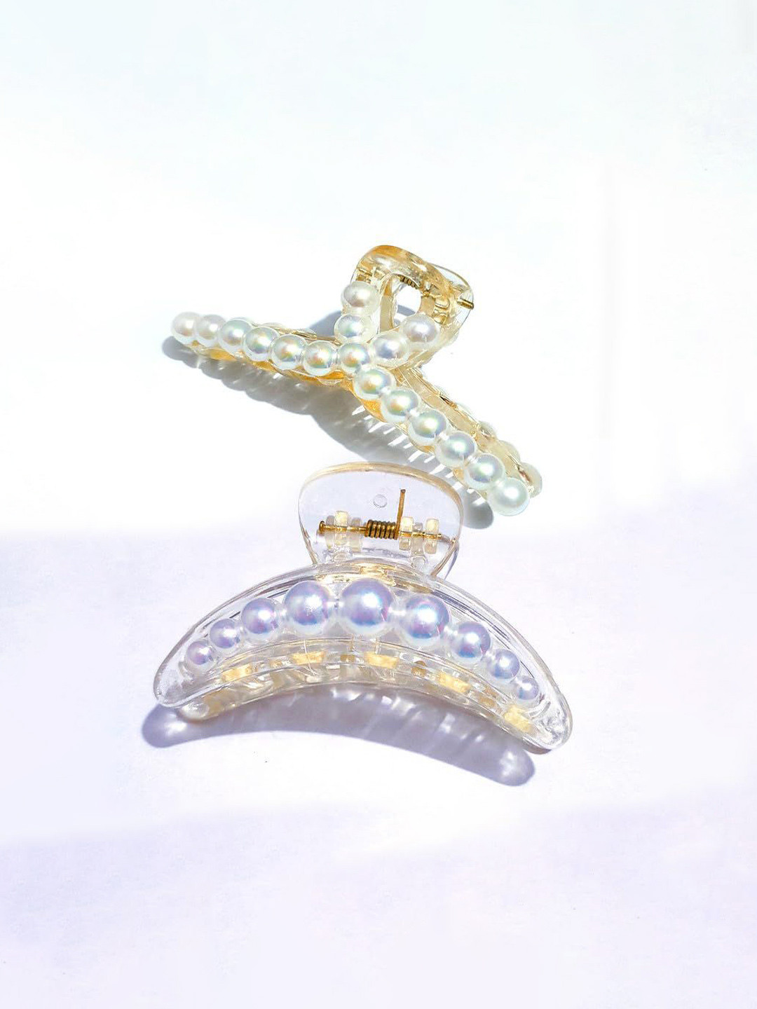 DOCTOR HEALTH SUPER SOFT Women Set of 2 T-shape And Half Moon Pearls Claw Clip