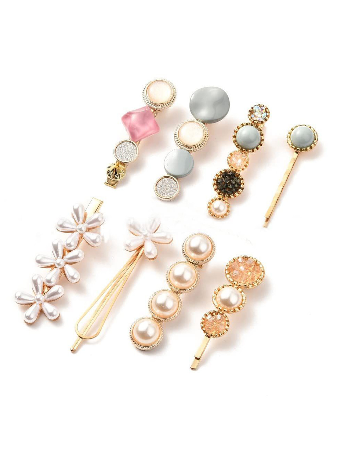 KHANBAGSTORE Women Pack Of 8 Embellished U Pins