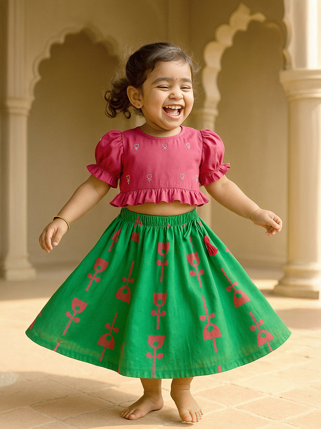 Somersault Infants Girls Embroidered Thread Work Ready To Wear Lehenga & CHoli
