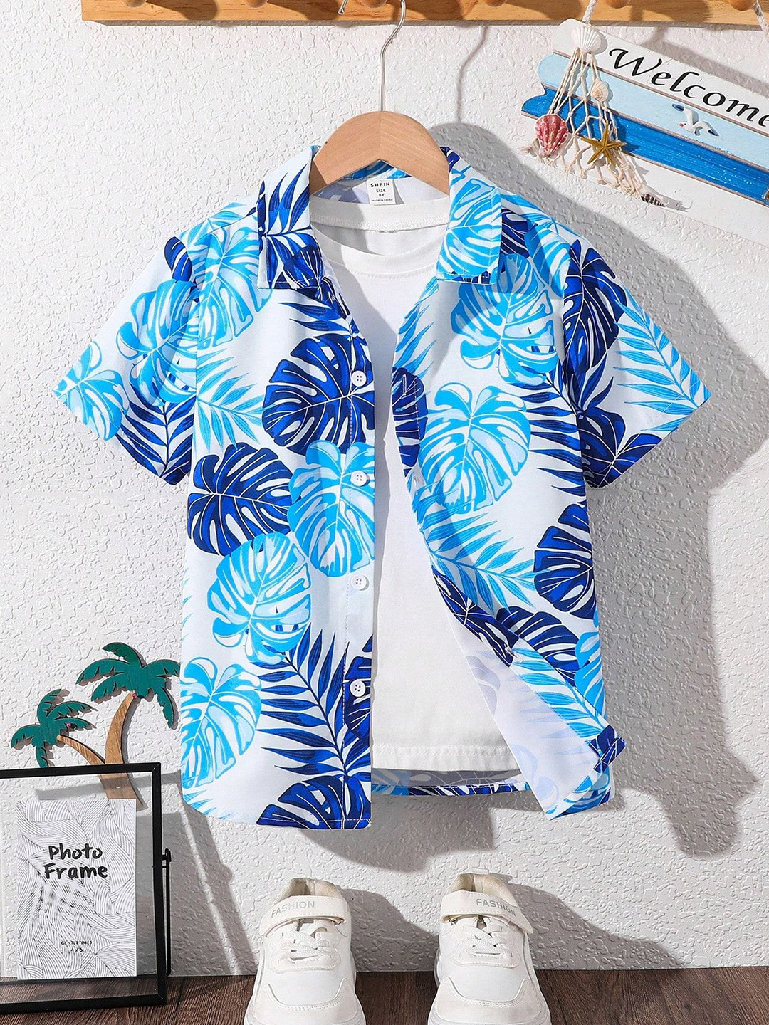 YK Boys Cool And Comfy Floral Printed Spread Collar Regular Fit Cotton Shirt