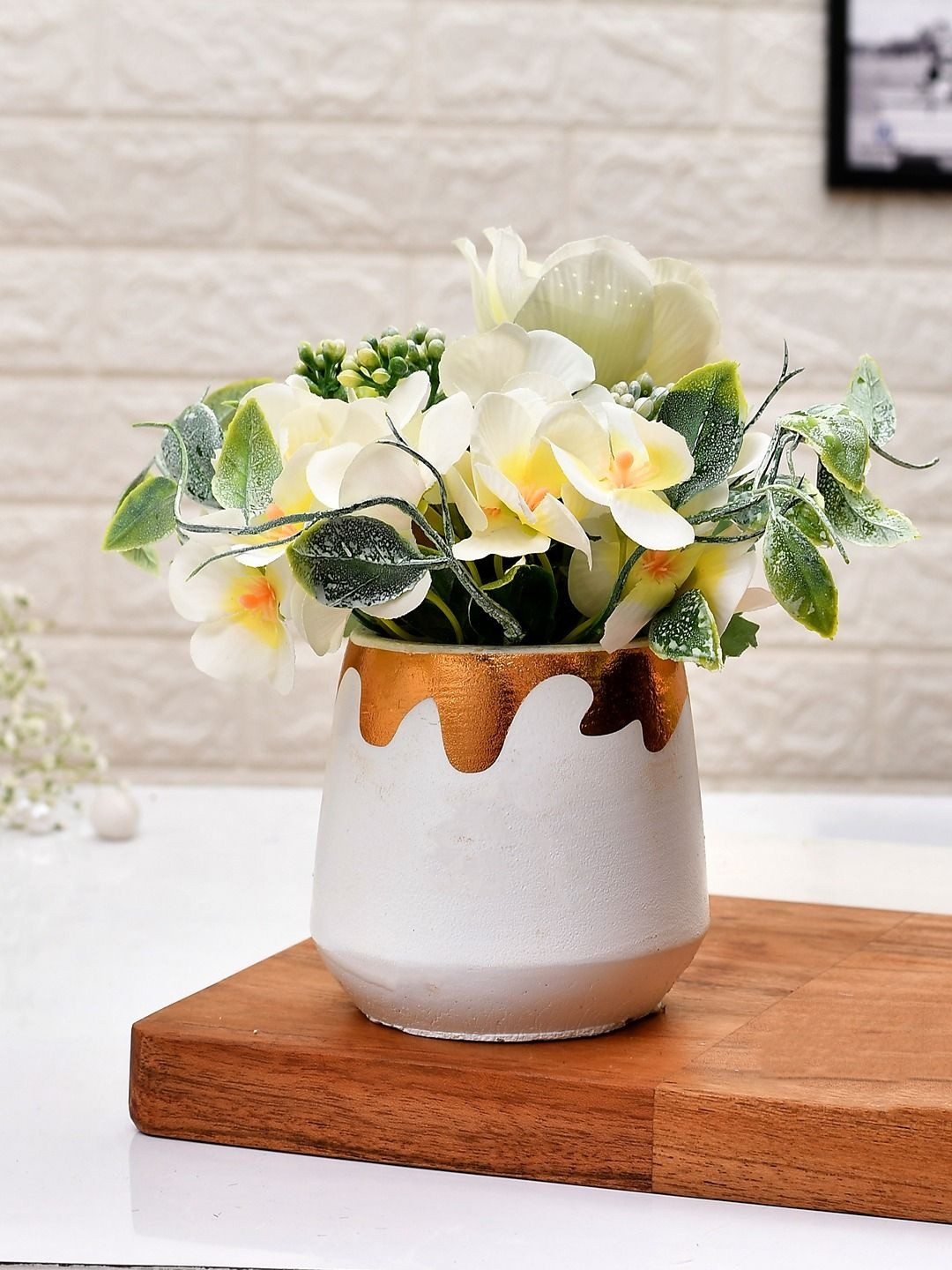 Myntra Elegant Homes White 1 Pieces Freesia Artificial Plant With Pot