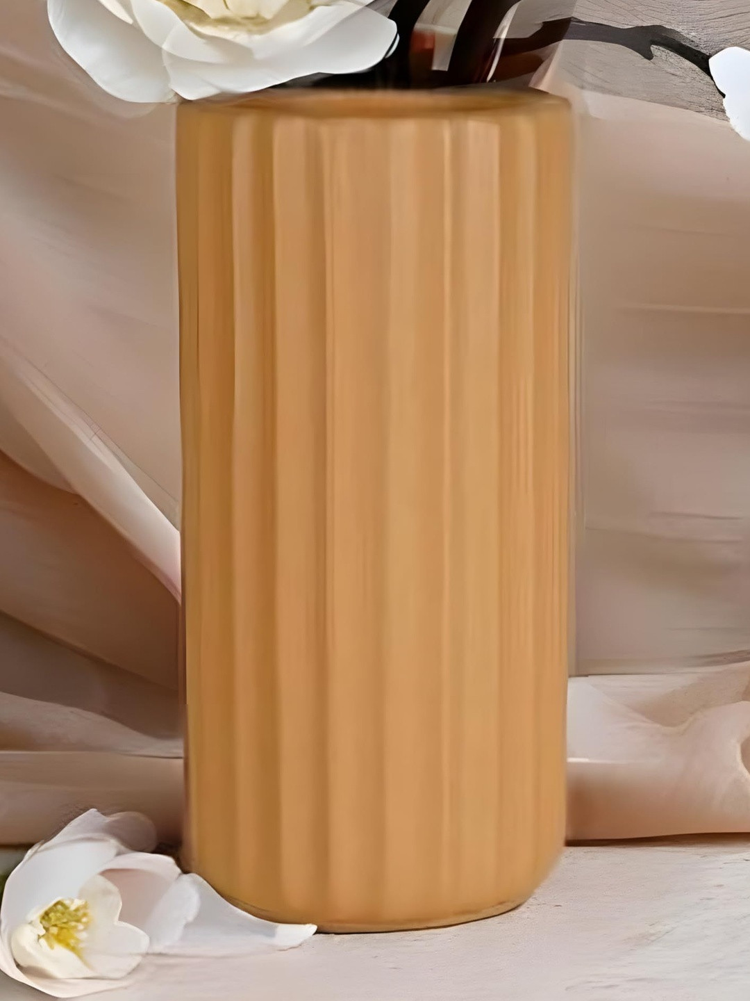 LASAKI Ayla Brown Textured Ceramic Flower Vase