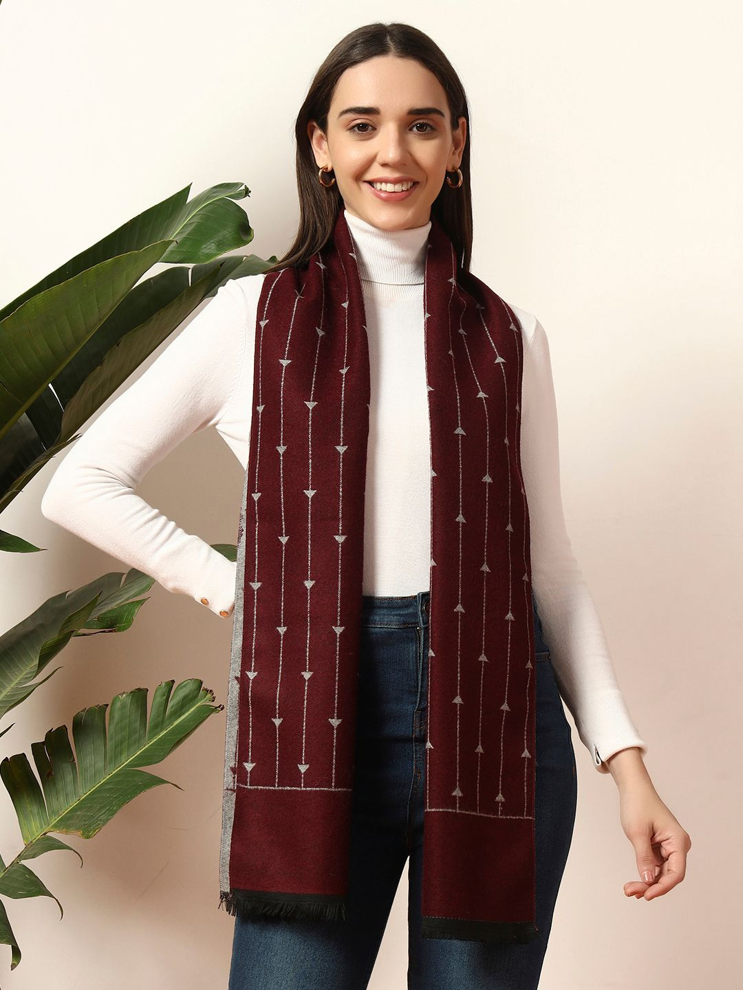 HANDICRAFT PALACE Women Striped & Triangle Woven Design Reversible Woollen Scarf