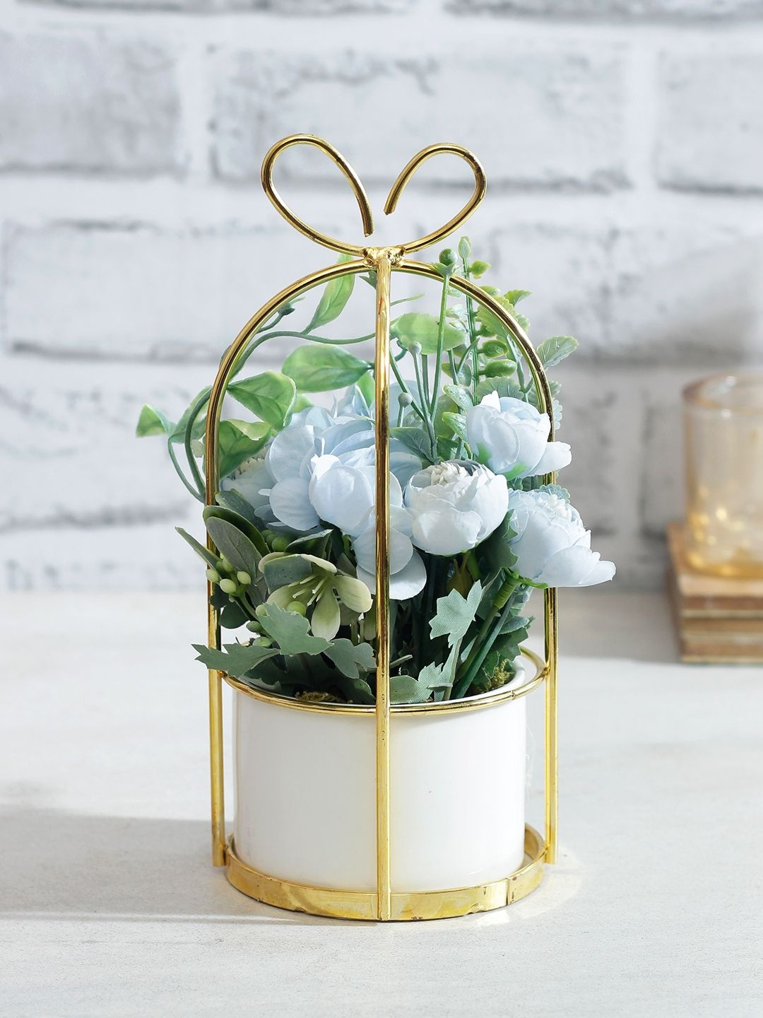 Myntra Elegant Homes Blue & Green Rose Ivy Artificial Plant With Pot