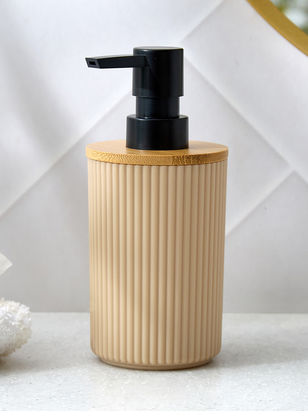 Home Centre Prism Sleek Beige & Black Textured Soap Dispenser 370ml