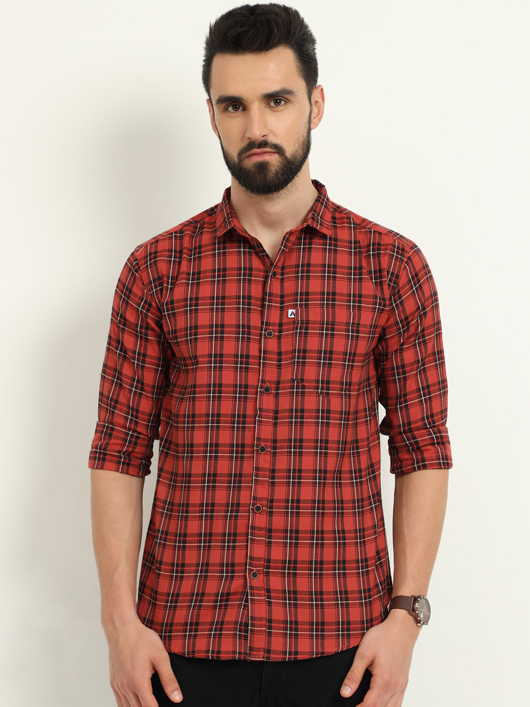 ALLWIN PAUL Checked Spread Collar Cotton Comfort Shirt